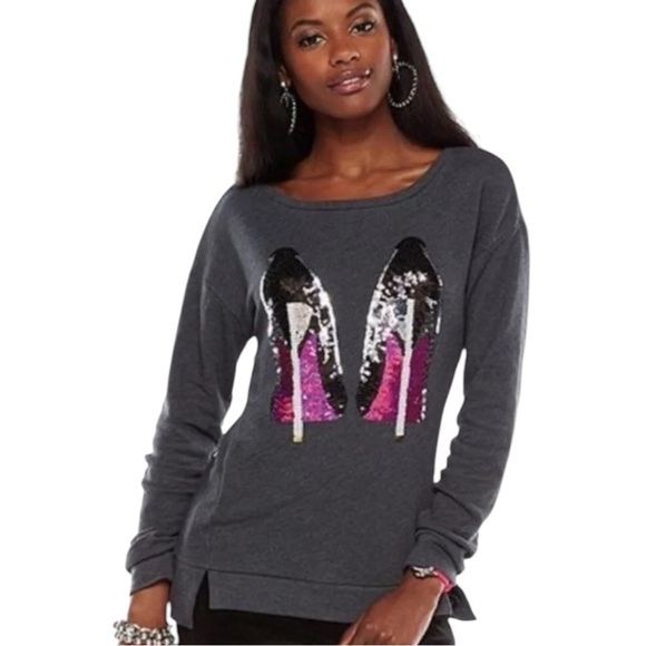 JUICY COUTURE Crewneck “SEQUINED “STILLETTO” Sweatshirt in Gray Size M - Picture 1 of 11